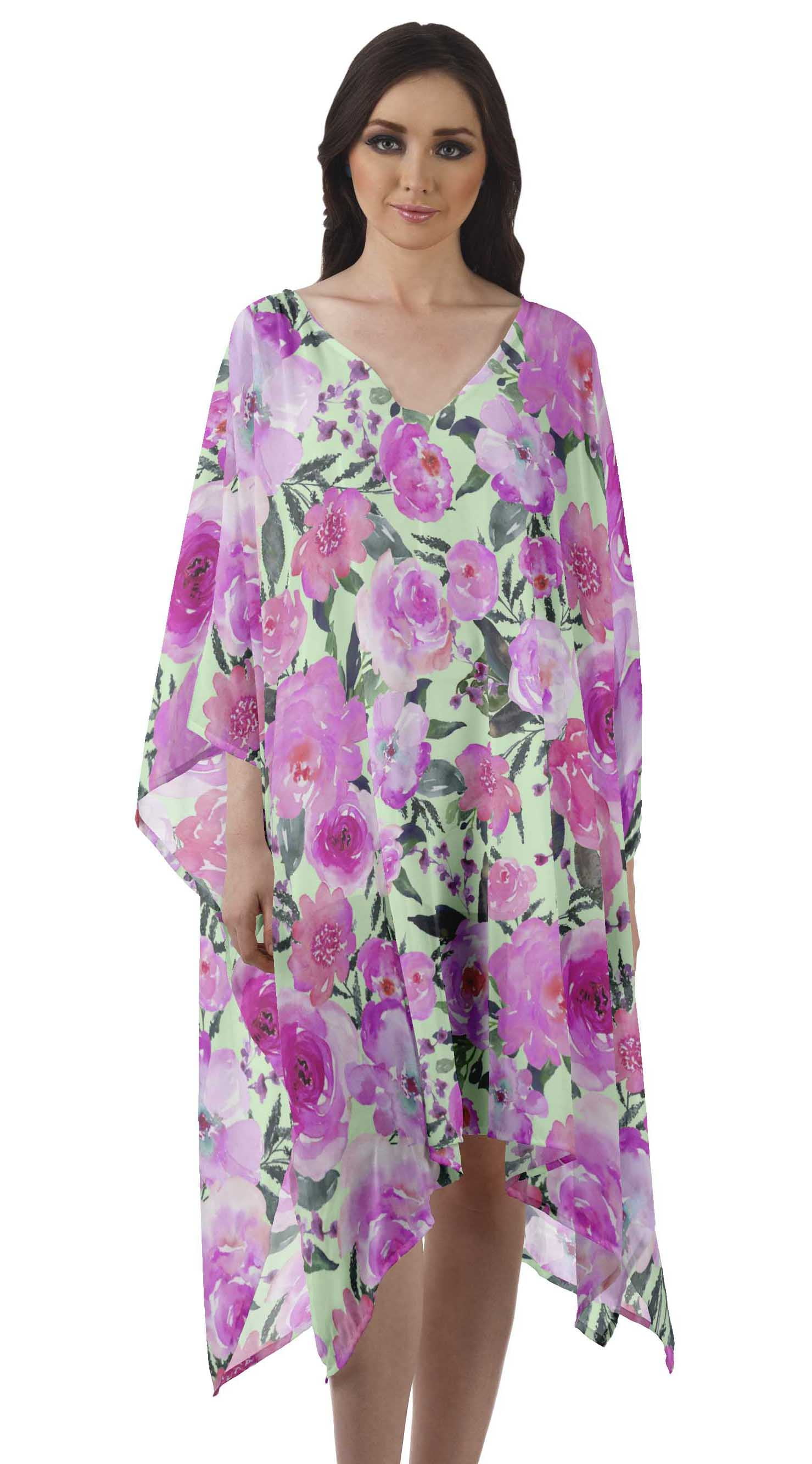 Moomaya Georgette Short Caftan Midi Dress Beach Swimwear Cover up ...