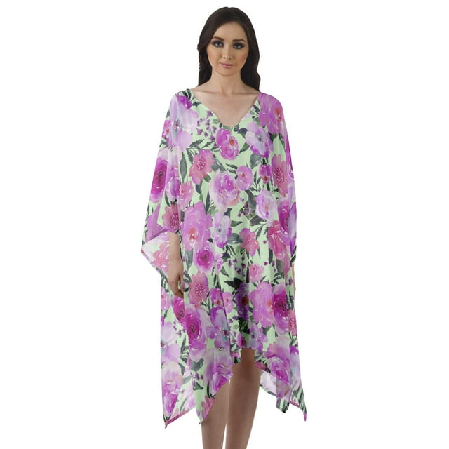 Moomaya Robe Mi-Longue Caftan Courte en Georgette, Sortie de Plage, Couvre-Maillot de Bain, Kaftan pour Femmes