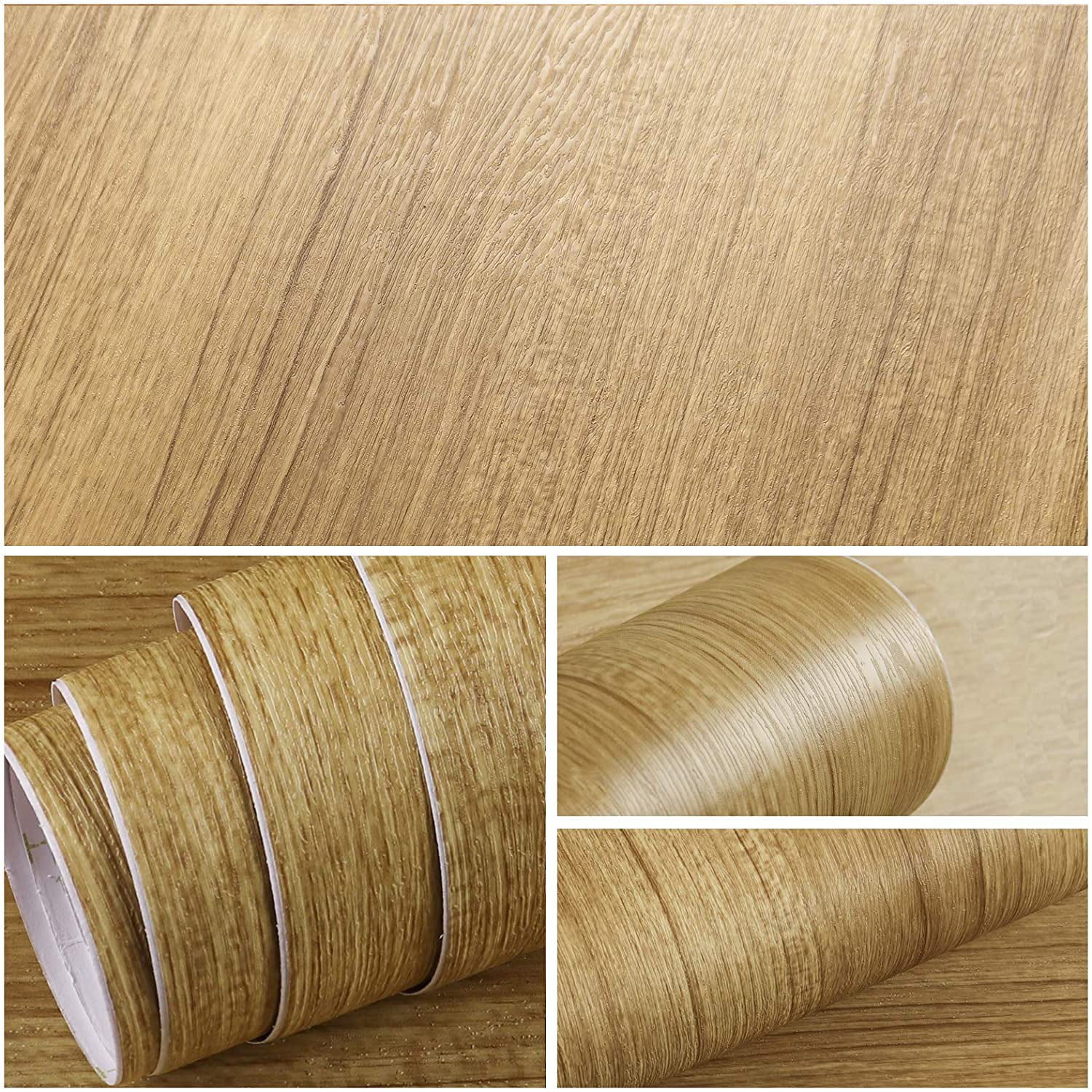 VEELIKE 15.7''x354'' Wood Wallpaper Waterproof Peel and Stick Wood Vinyl Film Self Adhesive Wallpaper Wood Removable Wood Grain Contact Paper Decorative Wall Covering for Cabinets Countertops Bedroom