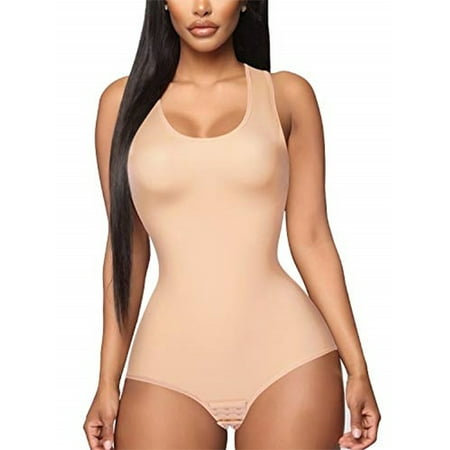 

Haite Ladies Wide Straps Stretchy Bodysuit Tummy Control Scoop Neck Shapewear Summer Solid Color Sleeveless Jumpsuit