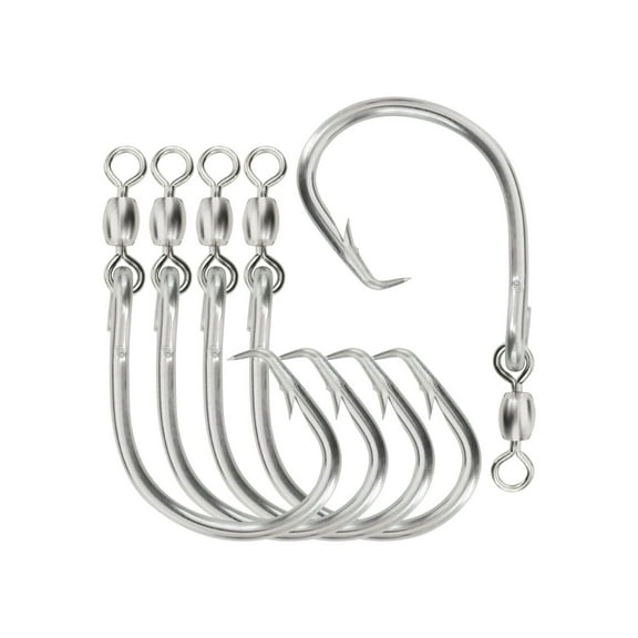 BLUEWING Offset Circle Hook with Swivel 10pcs Stainless Steel Fishing Hooks Extra Sharp Fish Hooks for Freshwater Saltwater Fishing, Size 3/0