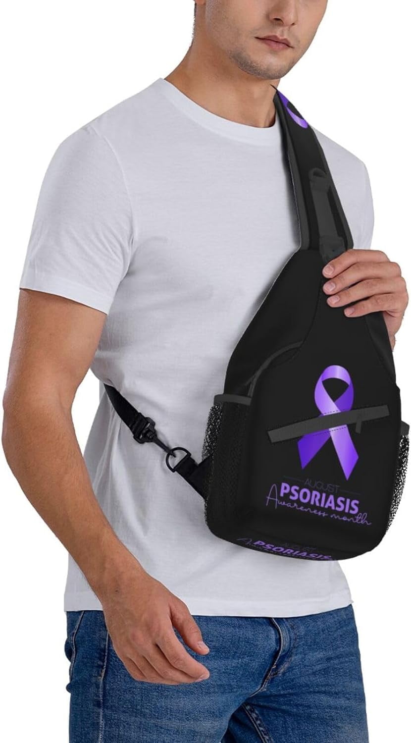 Psoriasis Awareness & Eczema Awareness Orange Purple Ribbon Sling Bag Crossbody Hiking Travel Chest Bags Backpack Shoulder Daypack for Women Men