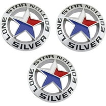 Muzzys (Set of THREE) LONE STAR SILVER EDITION Texas Emblem Decal Longhorn Badge Universal StickOn FITS Chevy Silverado Suburban Tahoe GMC Sierra Ford F150 Ranger F-150 Dodge Ram Nissan Titan Car