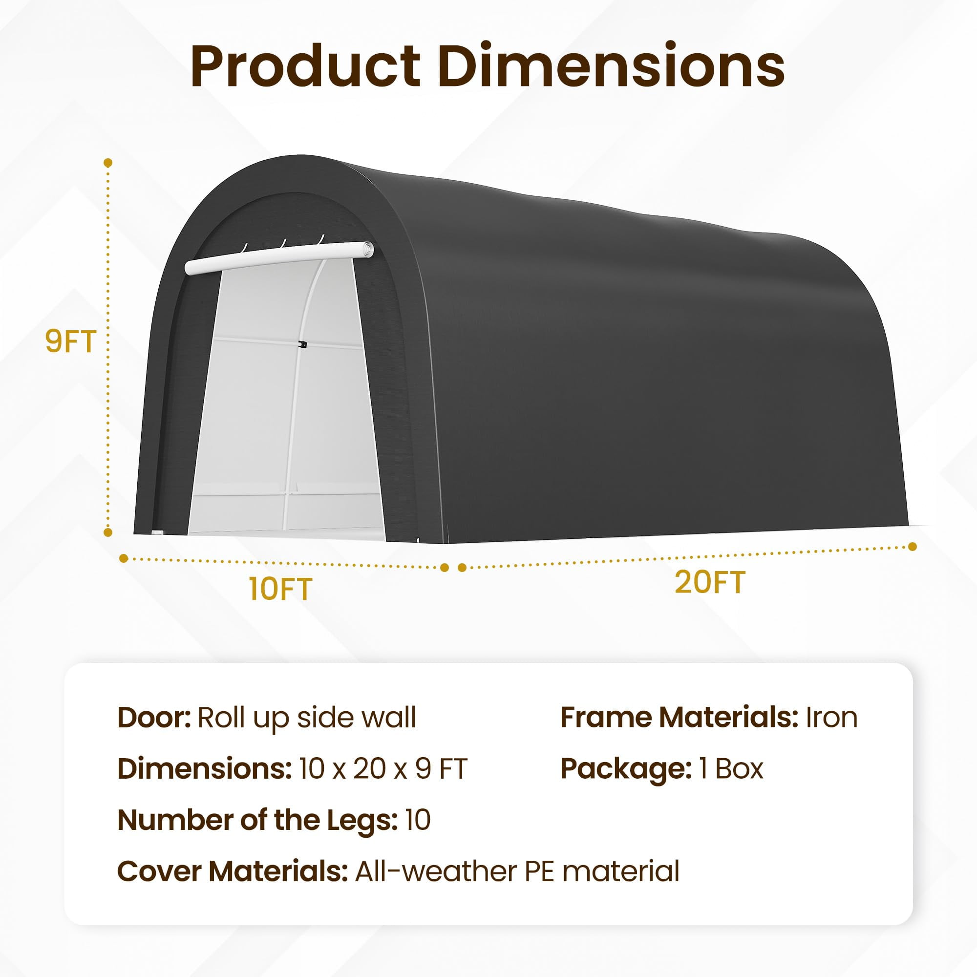 May in Color Domed Carport 10' x 20', Portable Garage with 2 Roll up Doors, Heavy Duty Car Canopy Party Tent, All-Season Storage Shelter Shed Carport for Motorcycle, Boat, Truck, or Garden Tools