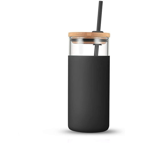 500ml Glass Beaker Glass Water Bottle Straw Silicone Protective Cover Bamboo Lid - Bpa Free