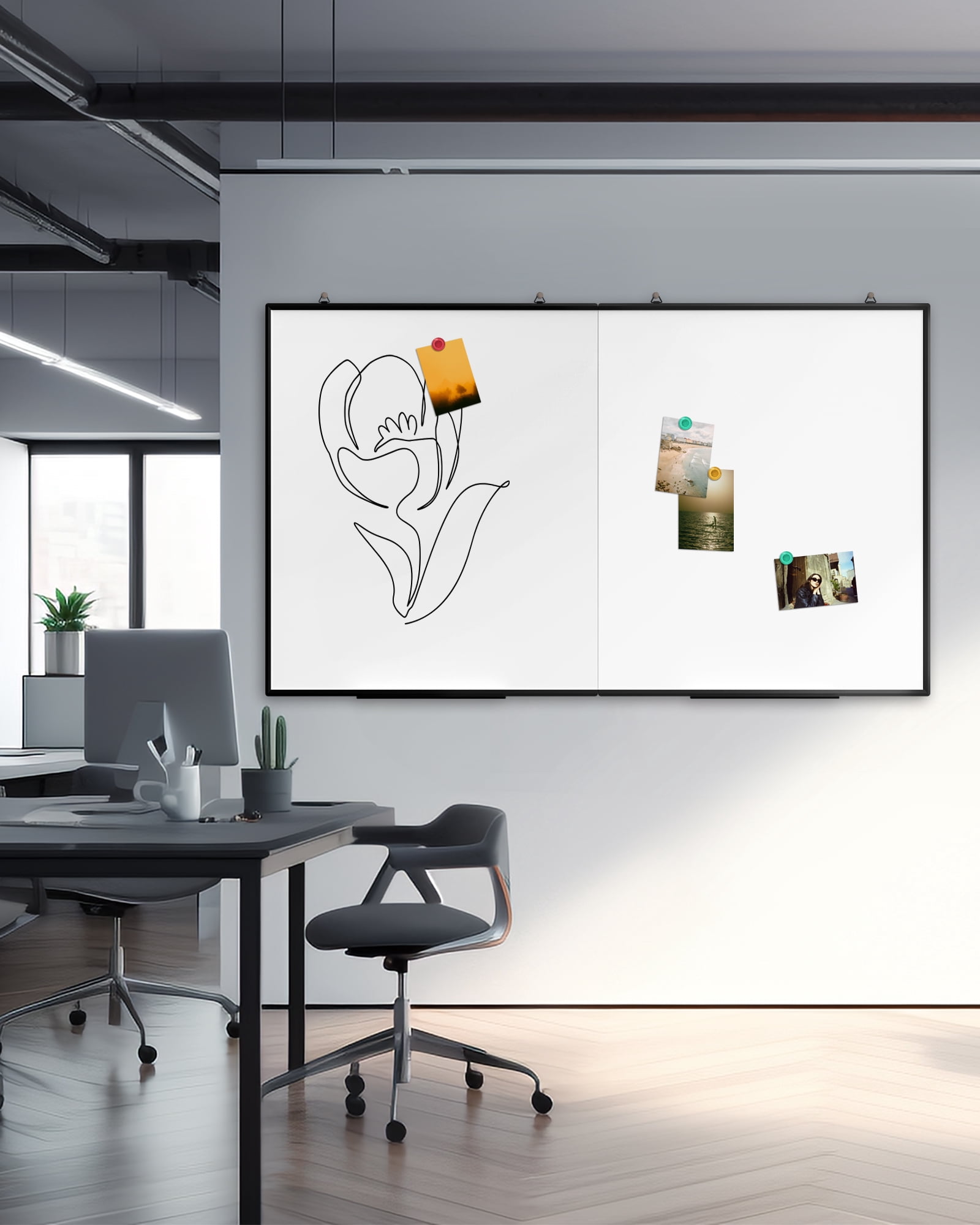 60"X 40" Large Magnetic Dry Erase White Board - Folding Black Aluminum Frame Wall Hanging Message Whiteboard with Markers, Erasers, Magnets