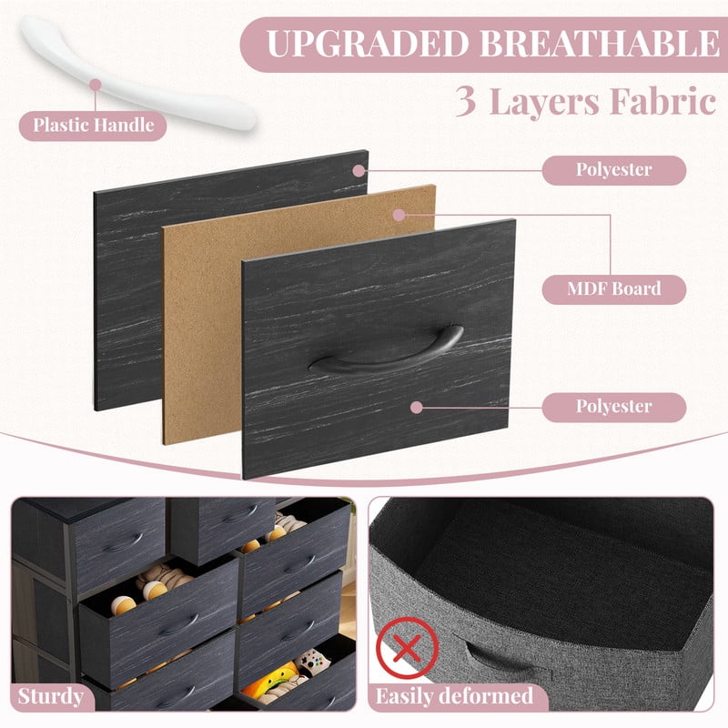 9 Drawers Dresser, Storage Dresser Organizer with Drawers, Chest of Drawers, Dresser with Metal Frame and Wood Tabletop for Bedroom, Guest Room, Closet, Entryway, Nursery, Black