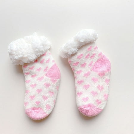 

Winter Sock Keep Warm Non-slip Soft Fluffy Plush Baby Socks Cover Cartoon Thickened For Kid Children(1 pair pink)