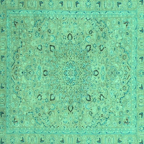 Ahgly Company Machine Washable Indoor Square Abstract Turquoise Blue Modern Area Rugs, 8' Square