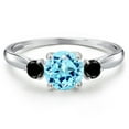 thumbnail image 3 of Gem Stone King 10K White Gold Blue Apatite and Black Diamond 3-Stone Ring for Women | 1.02 Cttw | Round 6MM | Gemstone Birthstone | Size 6, 3 of 6