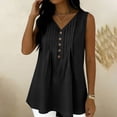 thumbnail image 4 of Bosfbaoi Womens Tops V-Neck Sleeveless Pleated Blouse Casual Button Accent Tank Top Summer Tops for Women, 4 of 8