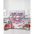 thumbnail image 2 of Full Size Quilt Bedding Set, Patriotic American Flag Reversible Summer Quilt 3 Pieces, Red Blue Fireworks Daisy Flowers Lightweight Bedspreads Coverlets with 2 Pillow Shams for All Seasons, 2 of 5