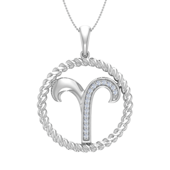 0.07 Carat Diamond Zodiac Sign Aries Pendant Necklace in 925 Sterling Silver