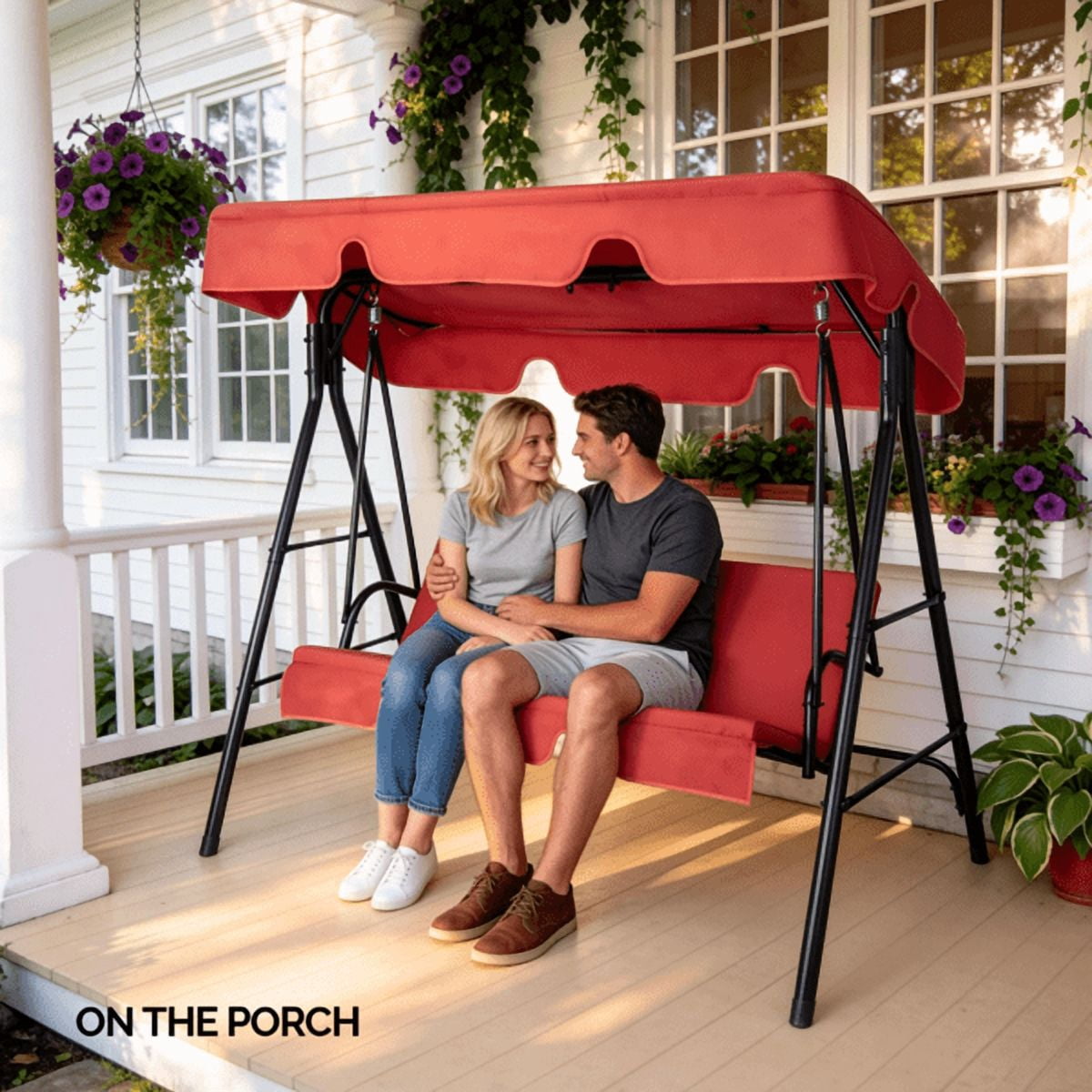 Alvantor 2-Seat Porch Swing with Canopy, Outdoor Patio Swing Chair with Cushion and Steel Frame for Backyard Garden Balcony