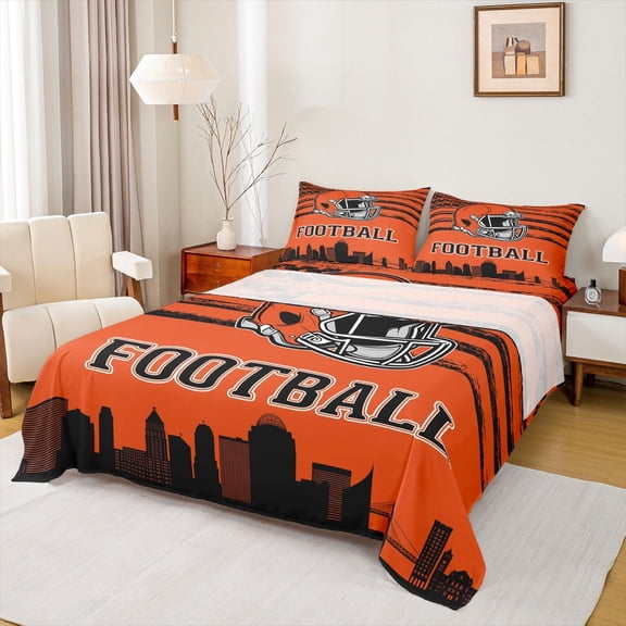 Erosebridal Sports Theme Twin Sheet Sets,American Football Bedding Twin Size,Cincinnati Bed Sheets Set Twin Size For Kids Boys,Microfiber Bedroom Decorative,3pcs