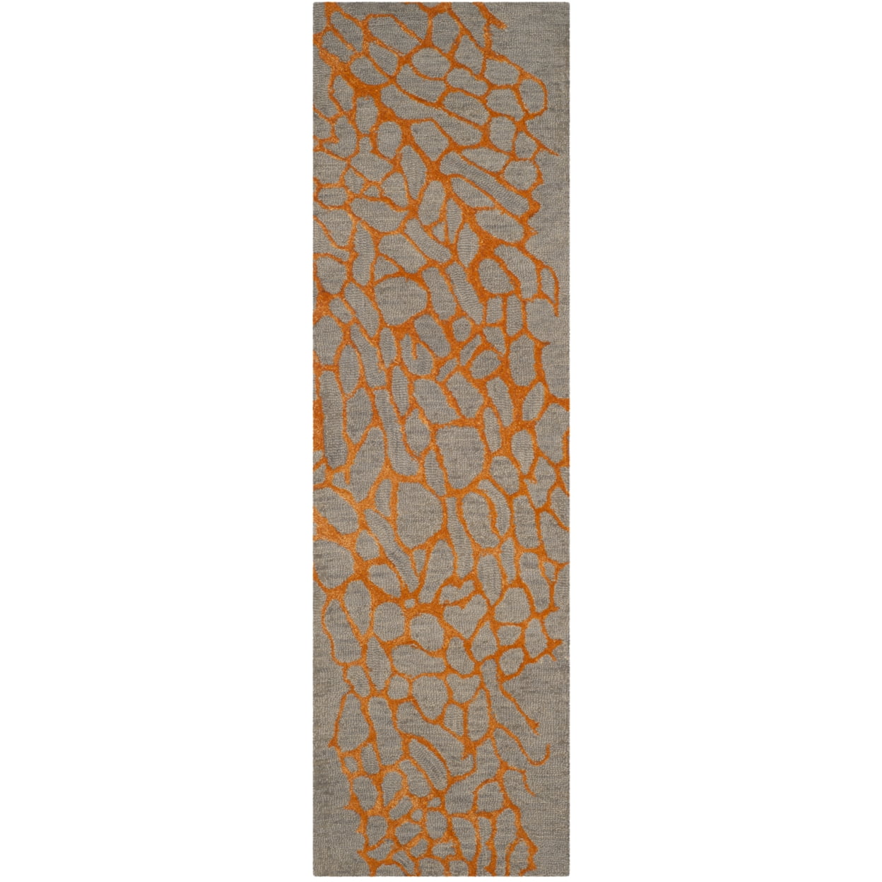 Safavieh  Handmade Blossom Alicia Modern Floral Wool Rug Grey/Orange 4' 4' Round Indoor,Handmade Round