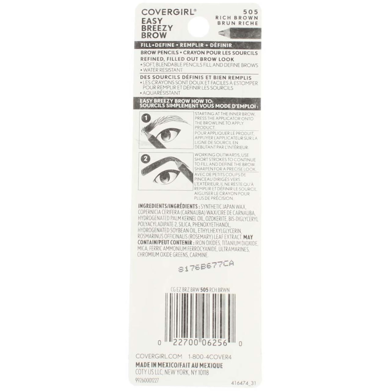 CoverGirl Easy Breezy Brow, Fill+Define Pencils [505] Rich Brown 2 ea (Pack of 6)