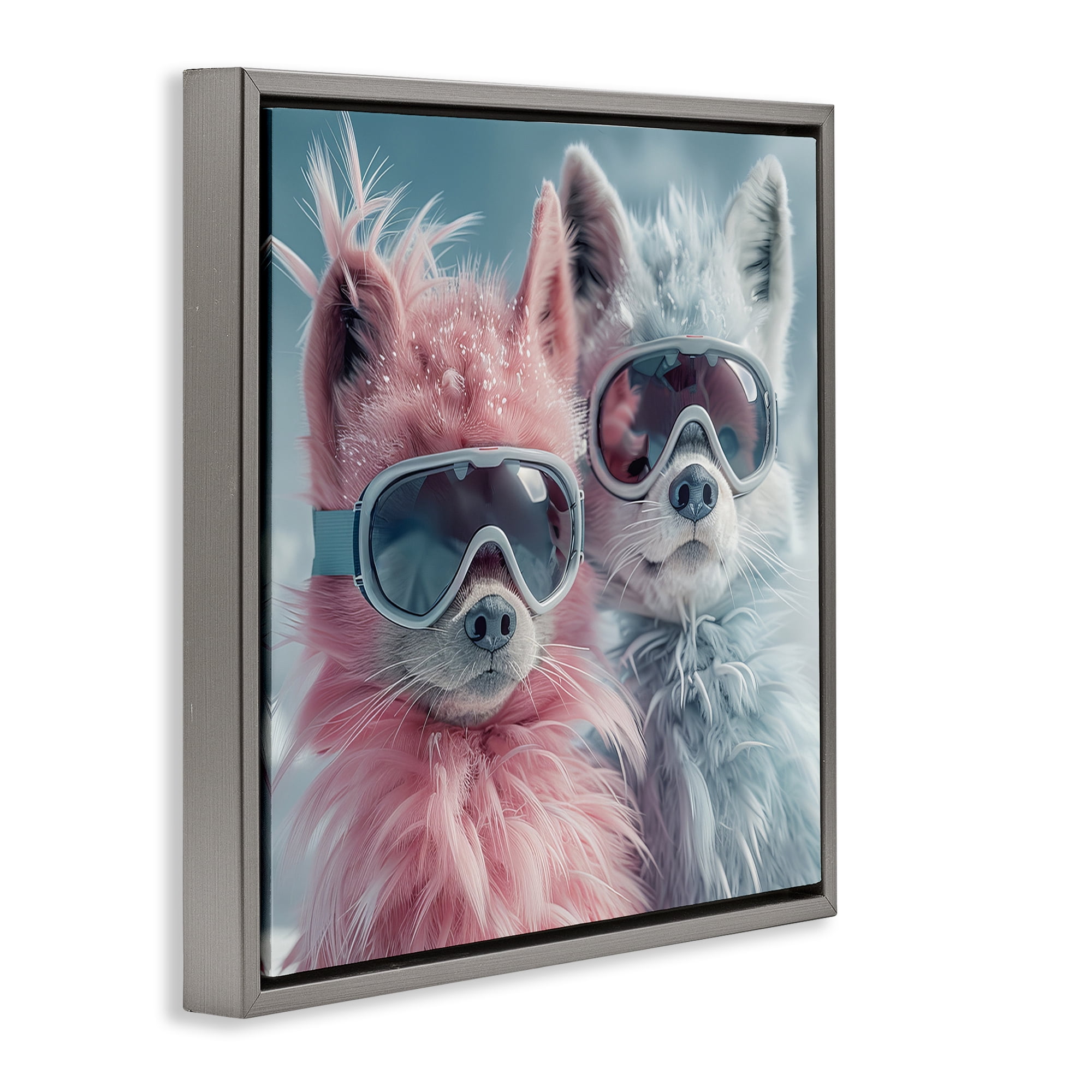 Stupell Industries Foxes in Winter Goggles Animals Painting Gray Floater Framed Canvas Art Print Wall Art, 18 x 18