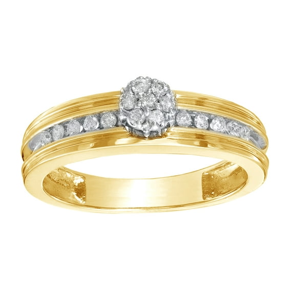 AFFY White Natural Diamond Flower Engagement Ring in 10k Yellow Gold