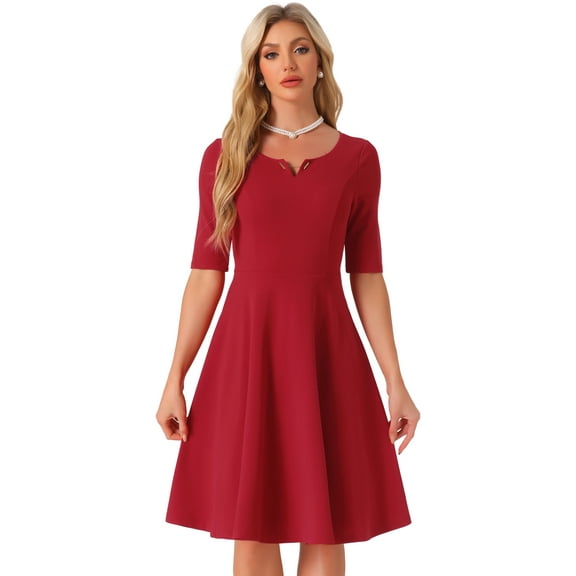 DARING DIVA Elegant A-Line Work Casual Midi Dress S Red