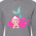 thumbnail image 4 of Inktastic Cute Mermaid, Pink Hair, Green Tail Long Sleeve T-Shirt, 4 of 5