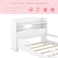 thumbnail image 6 of Bellemave Wood Twin Size Platform Bed with Storage Headboard and LED Light Twin Storage Bed Low Wooden Bed Frame with Full-length Guardrail and Wooden Slats for Teens, White, 6 of 10