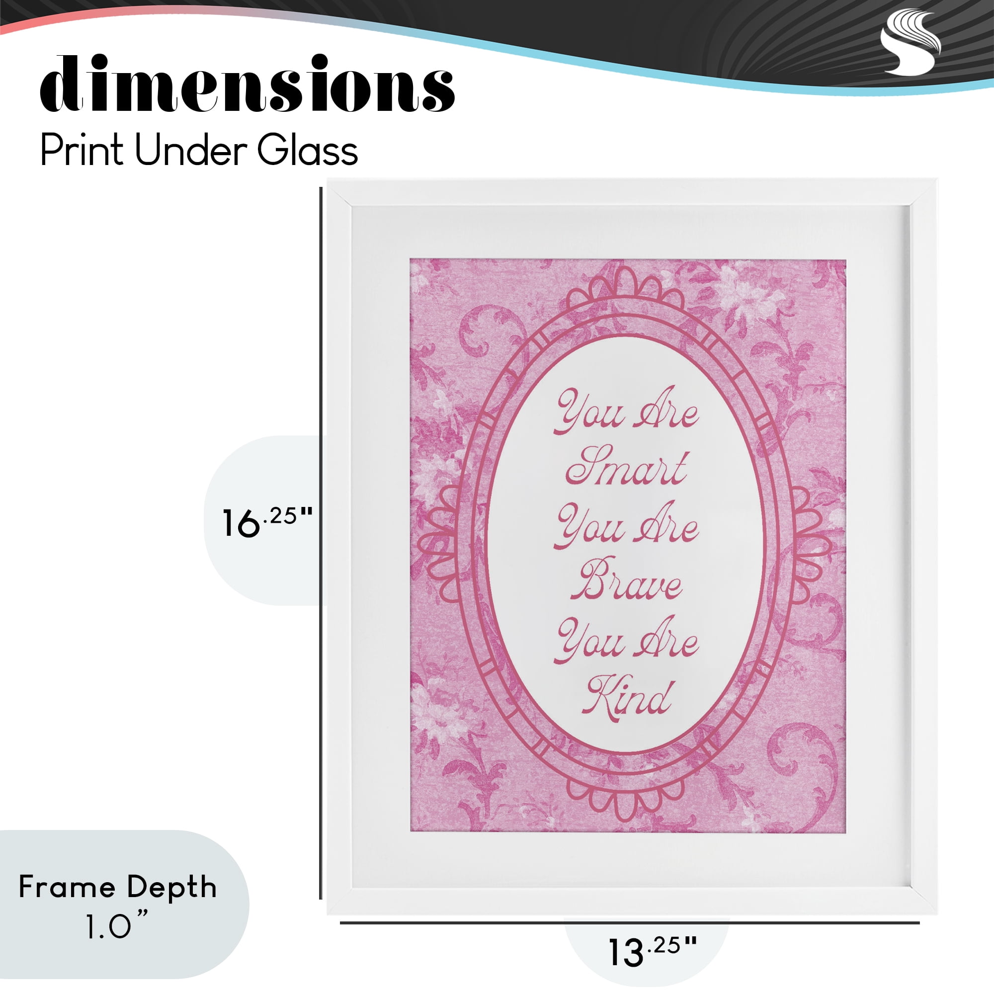 Stupell Industries Smart Brave & Kind Ornate Pink White Framed Print Under Glass, design by Lil' Rue