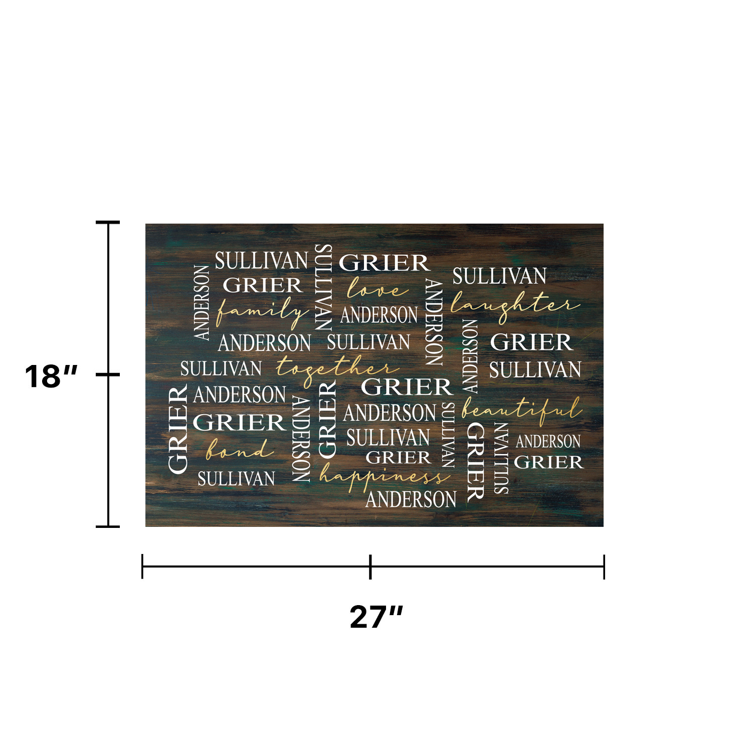Personalized Planet 27x18 Love Laughter Beautiful Together Happiness Family of 3 Doormat with Custom Names Printed on Brown Rectangular 1/8” Thick Non Slip Mat for Kitchen Hallway Deck or Porch