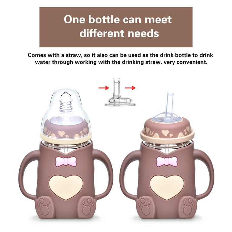 Cute Glass Baby Bottle Silicone Straw Water Drink Bottles For Baby Milk  Feeder