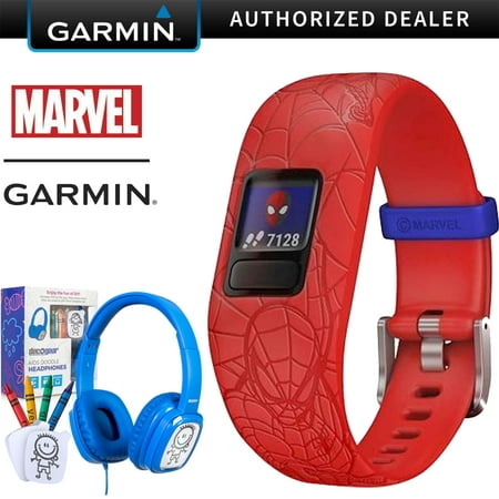 Garmin Vivofit jr. 2 Adjustable Spiderman Band Activity Tracker for Kids, Red (010-01909-36) with Bonus Deco Gear Kids Safe Ears