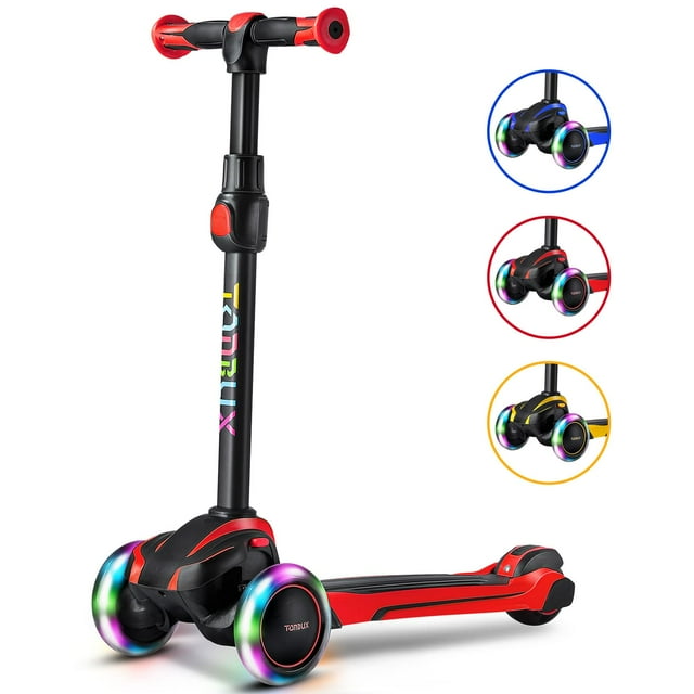 TONBUX Trottinette pour Enfants de 3 à 12 Ans, Trottinette pour Tout-Petits avec 4 Hauteurs Réglables, Trottinettes à 3 Roues Lumineuses, Conception à Absorption des Chocs, Inclinaison pour Diriger, Bala