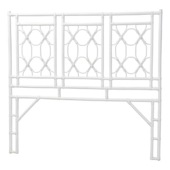 Pemberly Row Bohemian White Rattan Queen Size Standalone Headboard
