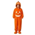 thumbnail image 2 of Kids Halloween Pumpkin Jumpsuit Warm Long Sleeve Hooded Loungewear Outfit Fuzzy Fleece Comfy Jumpsuit with Pockets Orange 4-5 Years, 2 of 7