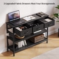 thumbnail image 3 of Aufeile 43" Narrow Console Table, Entryway Table with 3 Drawers and Outlets, Fabirc Sofa Table with Open Shelves for Couch, Hallway, Foyer, Living Room, Black, 3 of 8