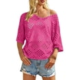 thumbnail image 2 of Women's Beige Crochet Top with V Neck Summer Crochet Long Sleeve Sexy Tops Cover Cruise Outfit, 2 of 5