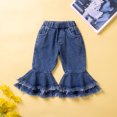 thumbnail image 4 of Bearichfupo Newborn Infant Baby Girls Ruffle Sleeveless Solid Ribbed Romper Tops Cute Bell Bottomed Denim Pants With Headbands 3PCS Set Outfits,Girls' Pant Sets Sizes 12-24 Months, 4 of 6