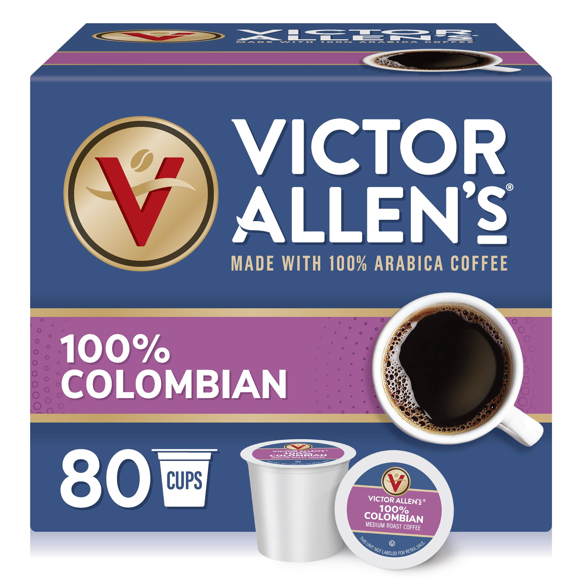 Victor Allen's Coffee 100% Colombian Coffee, Medium Roast, 80 Count, Single Serve Coffee Pods for Keurig K-Cup Brewers
