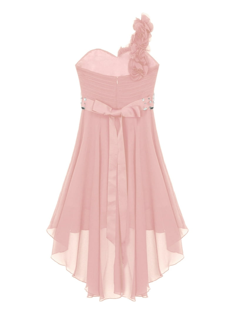 MSemis Girls One Shoulder Chiffon Party Dress Rhinestone Sash Bridesmaid  Wedding Party Dresses Prom Gown Pink 8 - Walmart.com