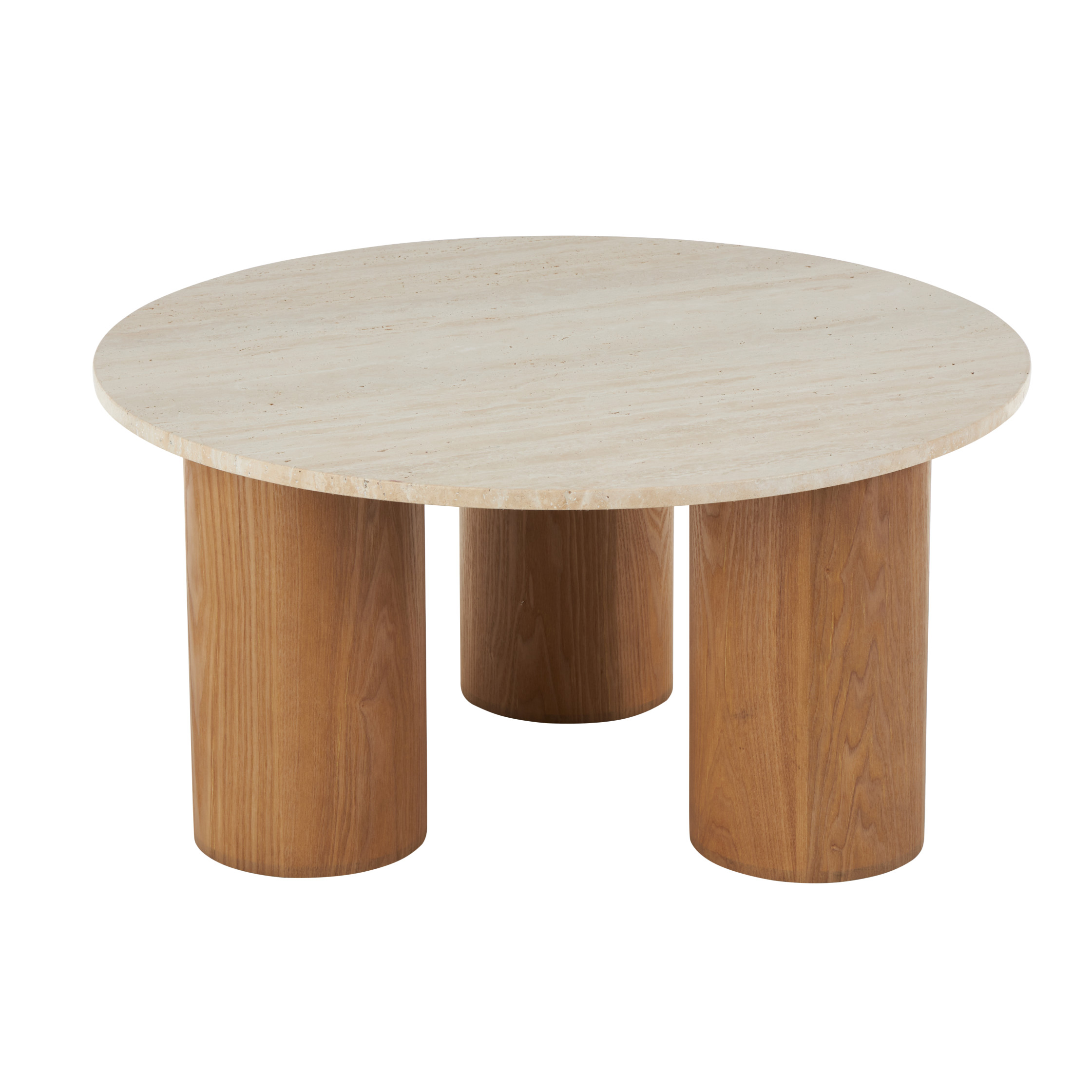 DecMode 32" x 16" Brown Wood Coffee Table with Beige Round Marble Top, 1-Piece