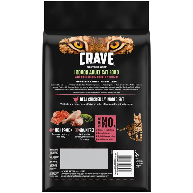Crave Grain Free Indoor Natural Dry Cat Food With High Protein From Chicken Salmon 4 Lb. Bag