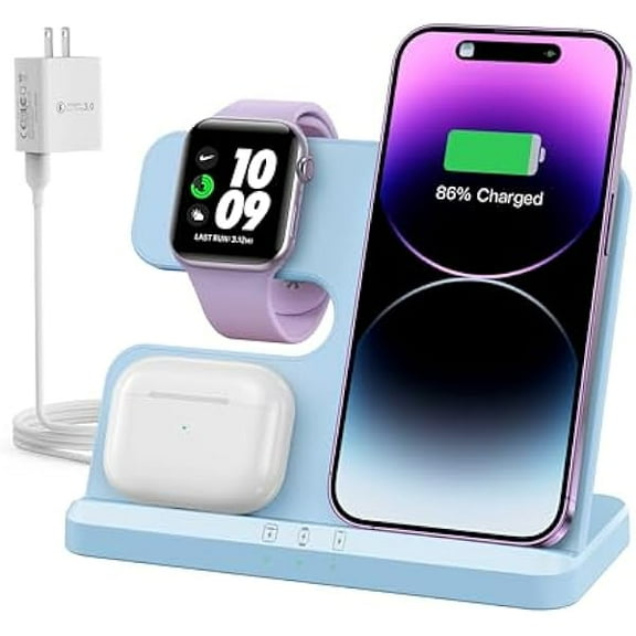 FU19993 in 1 Charging Station for Apple Wireless Charger for iPhone 16 15 14 13 12 11 X 8 & for Apple Watch Charger Wireless Charging Station for Multiple Devices for AirPods 4 3 Pro