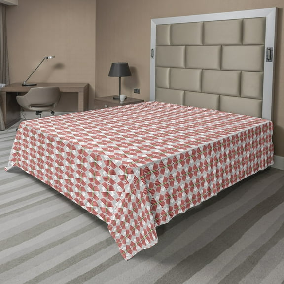 Ambesonne Abstract Flat Sheet, Cultural Ornaments Forms, King Size, Salmon Multicolor