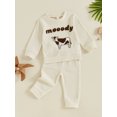 thumbnail image 6 of Aojekbee 2-Piece Toddler Boys Waffle Set Letter Cow Embroidered Long Sleeve Round Neck Tops Drawstring Pocket Long Pants Outfits, 6 of 10