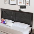thumbnail image 6 of THKVUH King Size Platform Bed Frame with Farmhouse Barn Door Headboard, Metal Bed Frame with LED Lights and USB Charging Station, Black, 6 of 8