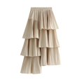 thumbnail image 4 of Asymmetrical Skirt Womens High Waist Layered Ruffle Pleated Prom A-Line Hi-low Hem Party Casual Mid Long Skirts, 4 of 4