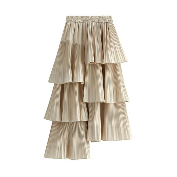 Women Summer Skirts Asymmetrical Hem Layered Swing Midi Skirts High Waisted Ruffle Flowy Long Beach Cocktail Skirt