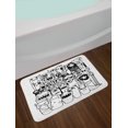 thumbnail image 2 of Indie Bath Mat, Hand Drawn Doodle Style Cartoon Figures Monsters Welcoming Community Funny Crazy, Non-Slip Plush Mat Bathroom Kitchen Laundry Room Decor, 29.5 X 17.5 Inches, Black and White, Ambesonne, 2 of 2
