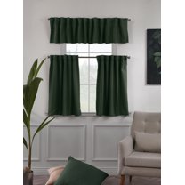 3S Brother's Solid Linen Look Curtains Drapes Kitchen Valance Set of 3 Hanging Rod Pocket Window Valance Treatments Decorative Valances Tiers Café Curtains (Duck Green 50"x14"Valance - 24"x24"Tiers)