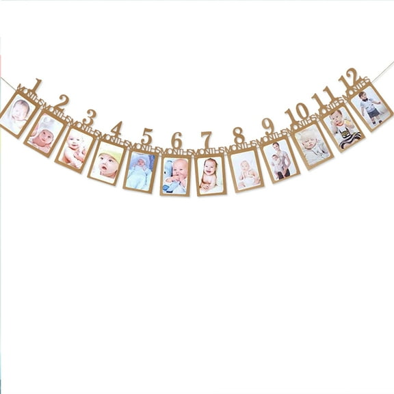 1st Birthday Photo Banner Growth Record 1-12 Month Photo Prop Monthly Milestone Photograph Bunting for First Birthday Celeb