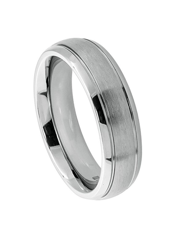 Custom Personalized Engraving Wedding Band Ring Set for Him & Her Titanium Band 6mm Titanium Ring Domed Brushed Center High Polish Ridged Edge